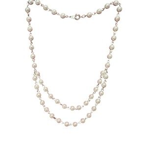 Elegant Faux‎ Pearl Beaded Necklace Silver Tone Chain Classic Jewelry